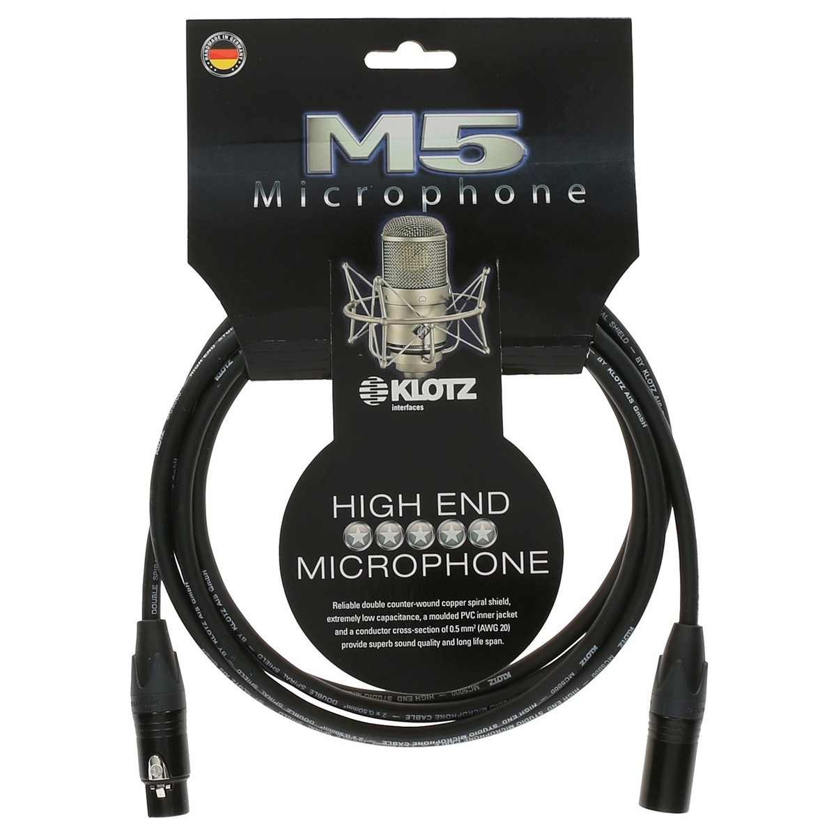 Klotz M5FM XLR Microphone Cable 3m -  New In the Box  3 metre cable     XLR Microphone Cable Microphone