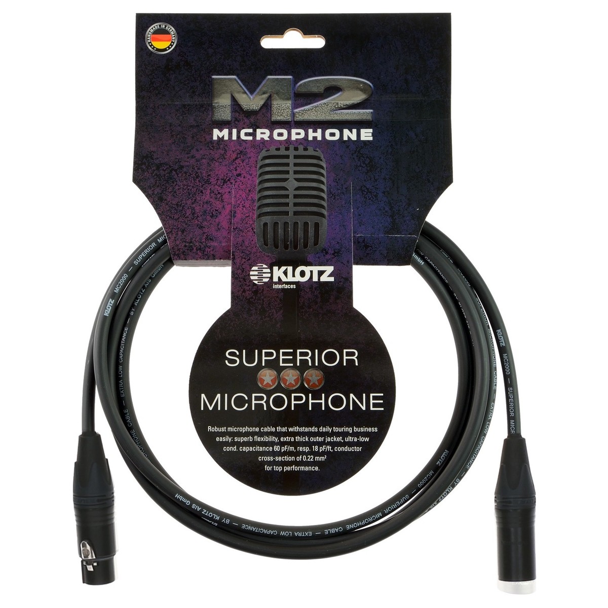 Klotz M2FM1 XLR Microphone Cable 1m -  New In the Box  1 metre cable     XLR Microphone Cable Microphone