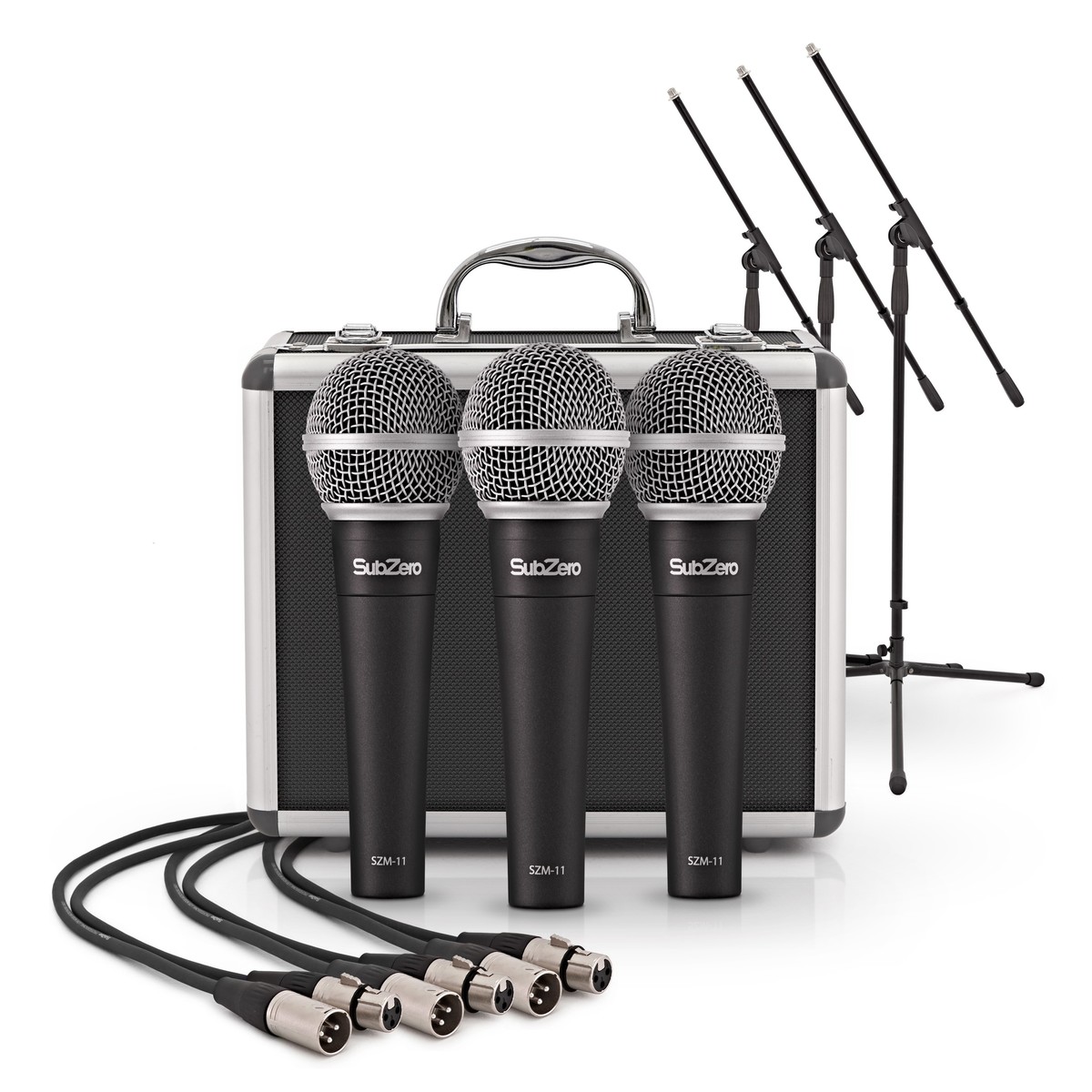 SubZero SZM-11 Dynamic Microphone 3 with Case Stands & Cables