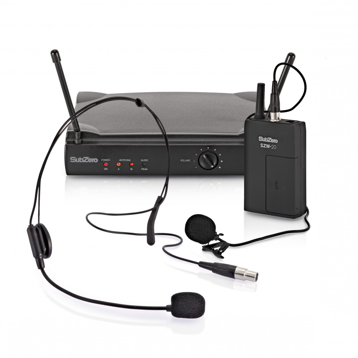 SubZero SZW-20 Lavalier and Headset Wireless Microphone System -  New In the Box      Headset Wireless Microphone Lavalier Wireless Microphone