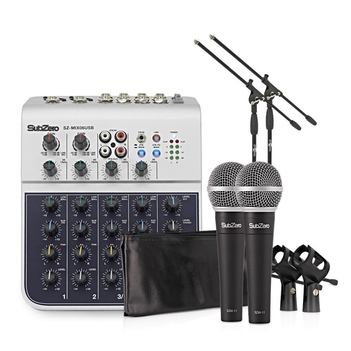 SubZero 6 Channel Mini Mixer and Microphones Bundle -  New In the Box        Microphone