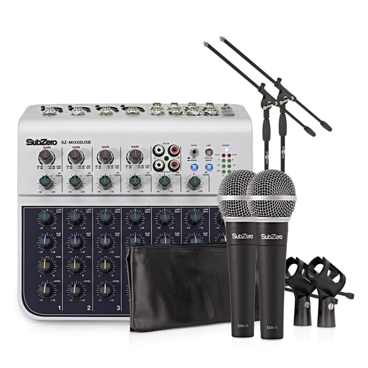 SubZero 8 Channel Mini Mixer and Microphones Bundle -  New In the Box        Microphone