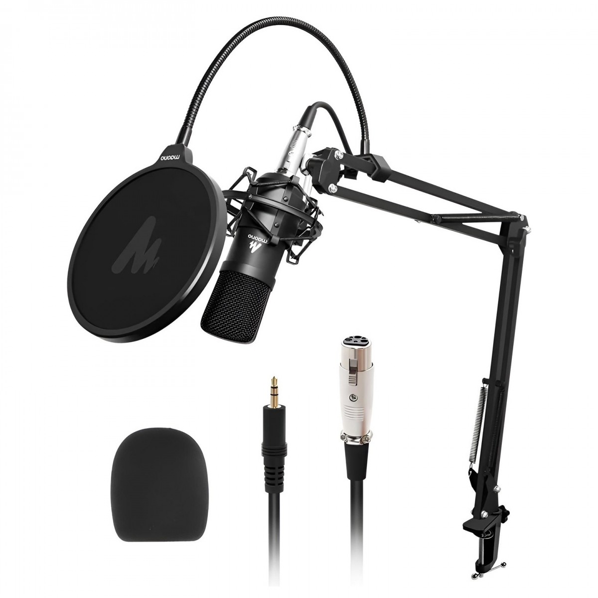 Maono XLR Condenser Cardioid Microphone with Boom Arm Kit Pop Filter