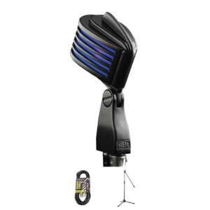 Heil Sound The Fin in Black Body, Blue LED Mic Bundle w/ Stand and XLR Cable