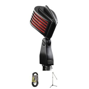 Heil Sound The Fin in Black Body, Red LED Mic Bundle w/ Stand and XLR Cable