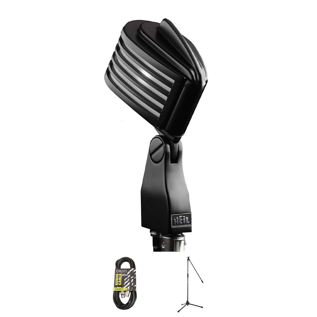 Heil Sound The Fin in Black Body, White LED Mic Bundle w/ Stand and XLR Cable