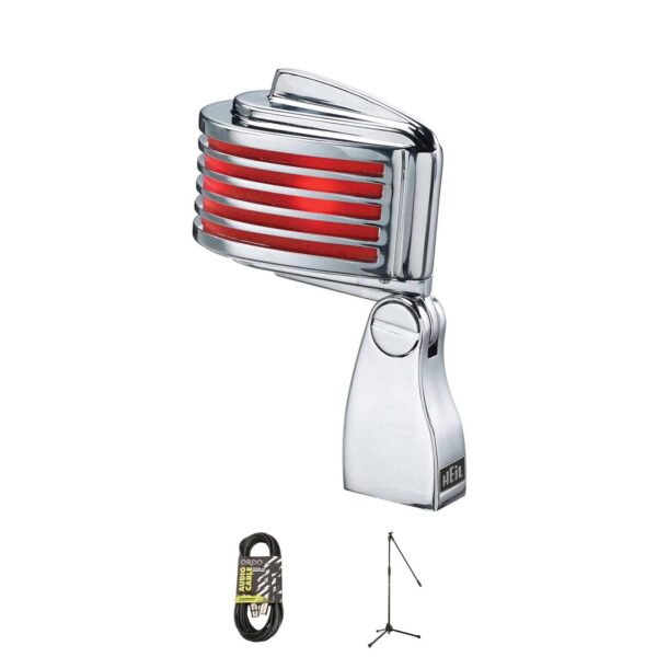 Heil Sound The Fin in Chrome Body, Red LED Mic Bundle w/ Stand and XLR Cable