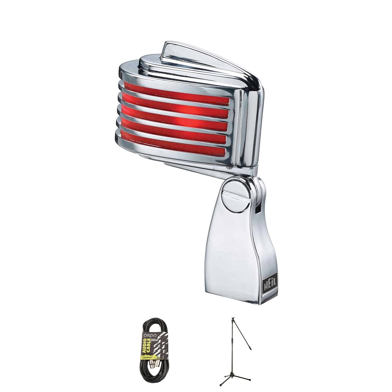 Heil Sound The Fin in Chrome Body, Red LED Mic Bundle w/ Stand and XLR Cable