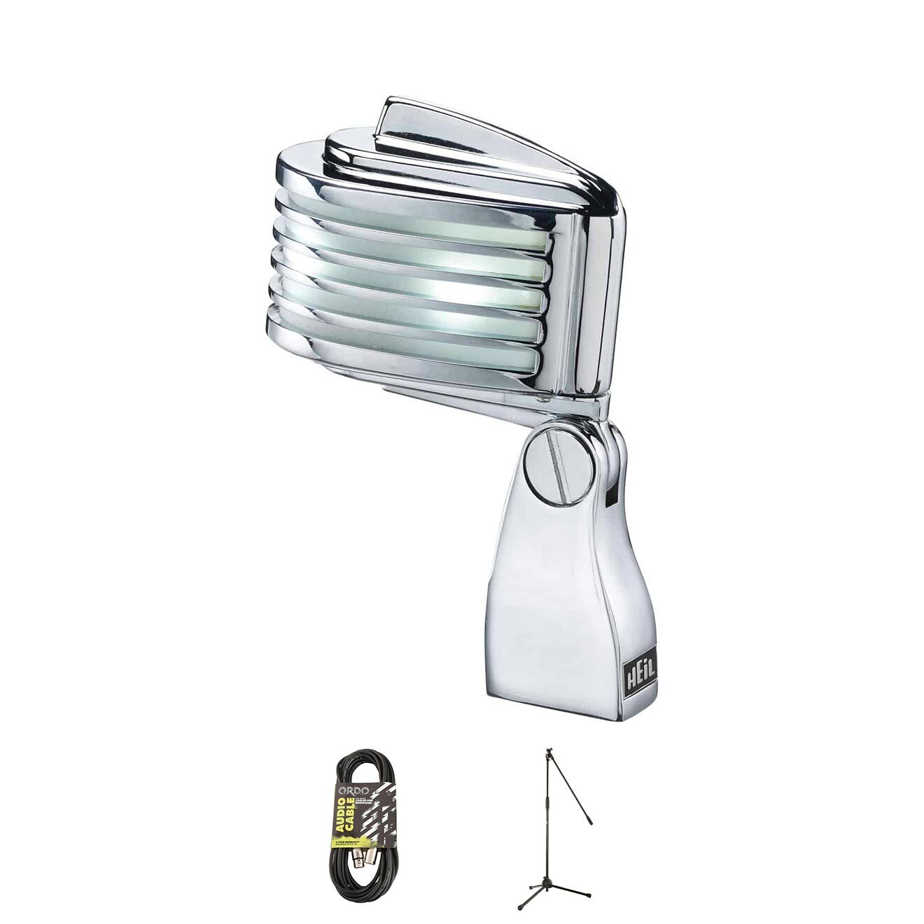 Heil Sound The Fin in Chrome Body, White LED Mic Bundle w/ Stand and XLR Cable
