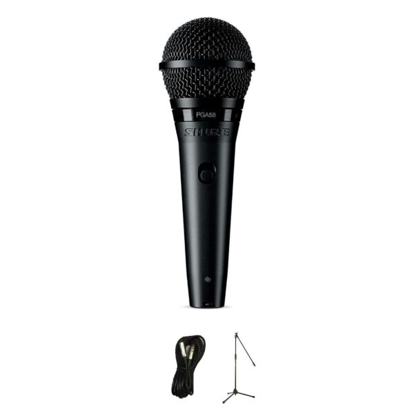 Shure PGA58 Cardioid Dynamic Microphone Bundle with Mic Stand and XLR Cable