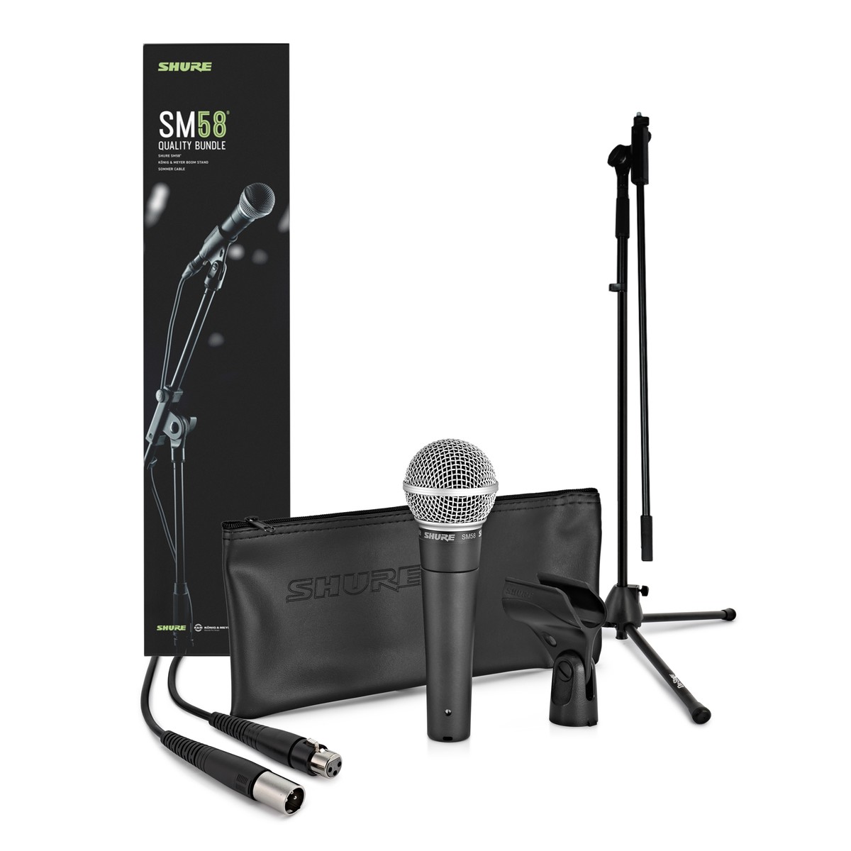 Shure SM58 Dynamic Vocal Mic Quality Bundle with K&M Stand and Sommer Cable