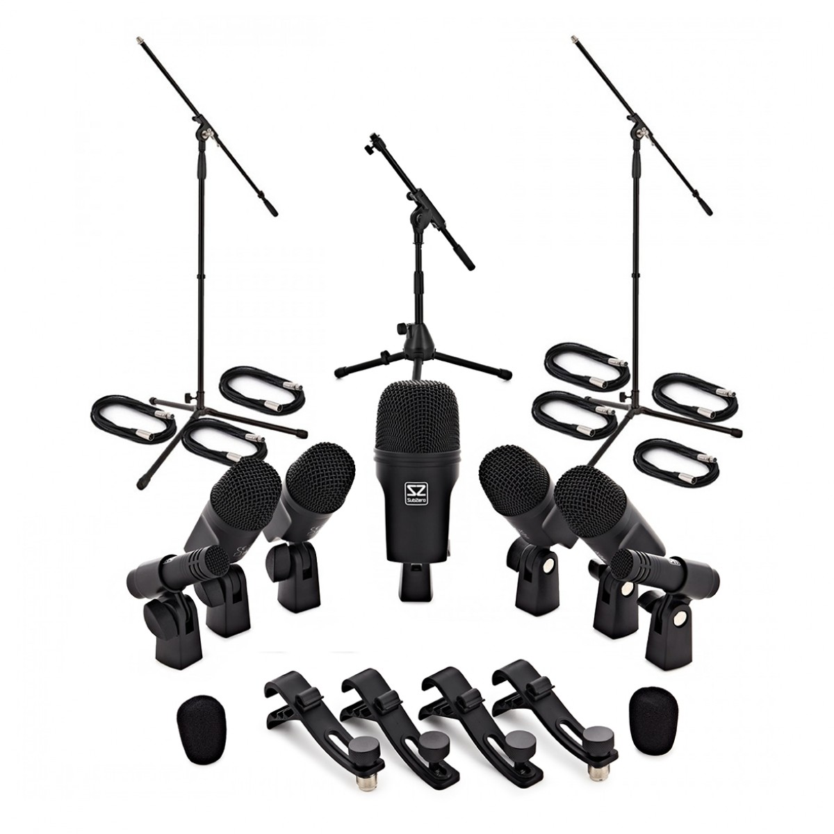 SubZero Complete 7 Piece Drum Microphone Pack with Stands & Cables