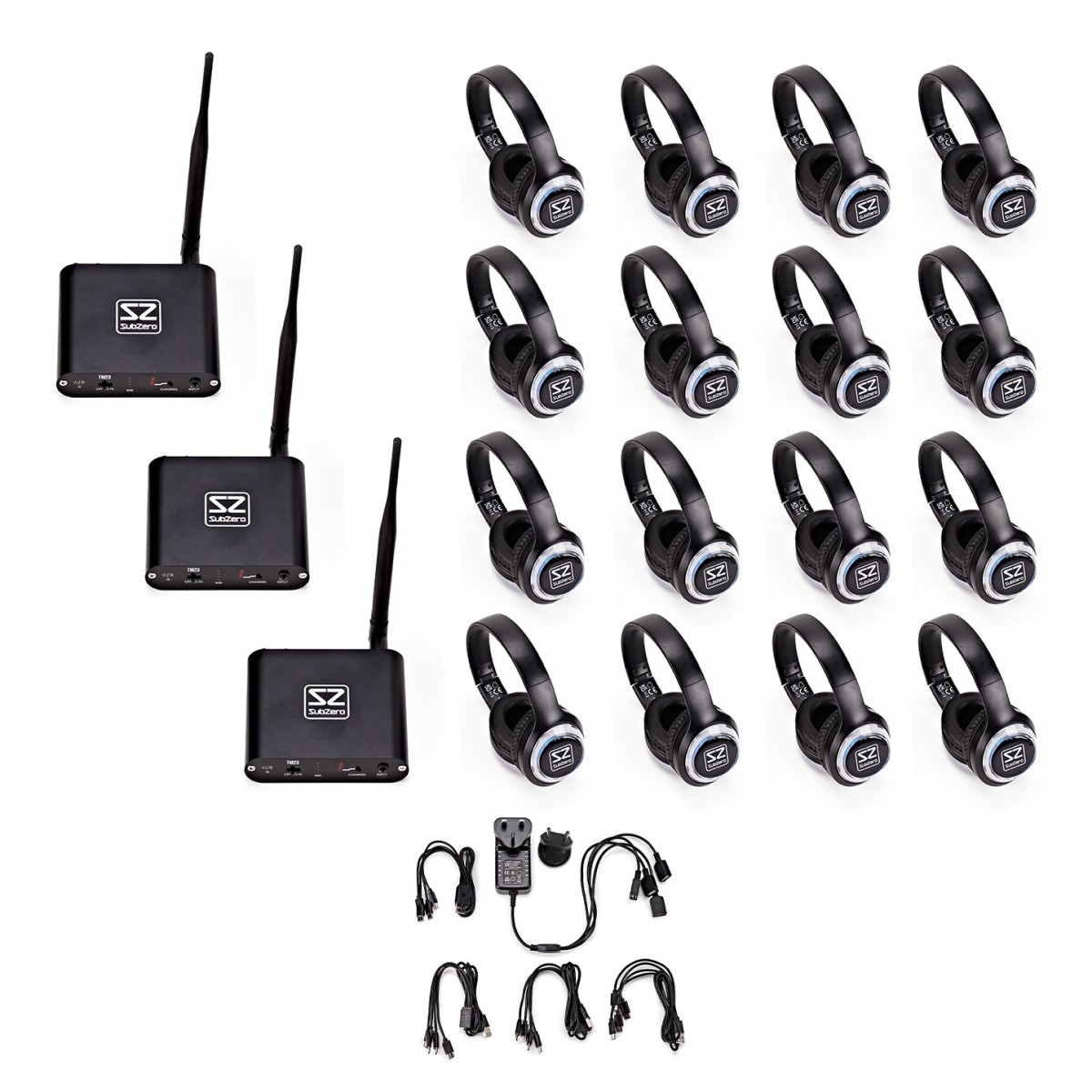 SubZero UHF 3-Channel Silent Disco System Custom Bundle