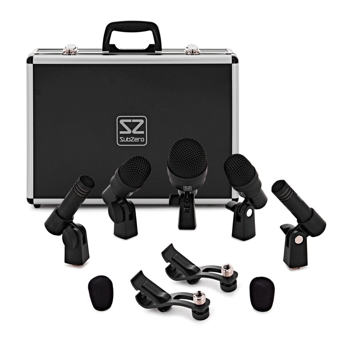 SubZero 5 Piece Drum Microphone Set with Case and Clamps