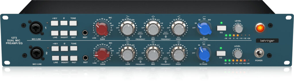 Behringer 1273 Legendary 2-Channel Microphone Preamplifier with 3-Band Equalizers and Custom-Built Midas Transformers