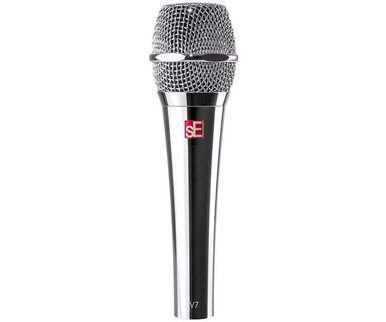 SE Electronics V7 Chrome Dynamic Vocal Microphone Bundle with Mic Stand and XLR Cable