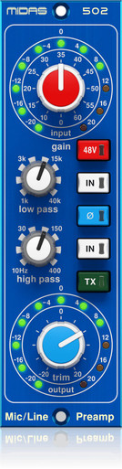 Midas Microphone Preamplifier 502 V2 500 Series Microphone Preamp