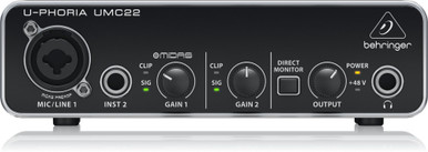 Behringer UMC22 Audiophile 2x2 USB Audio Interface with MIDAS Mic Preamplifier