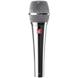 SE Electronics V7 Chrome Dynamic Vocal Microphone Bundle with Mic Stand and XLR Cable - Image 1