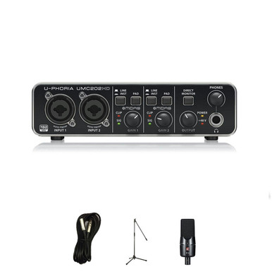 Behringer UMC202HD USB Audio interface with SE X1A Condenser Microphone, Cable and Stand