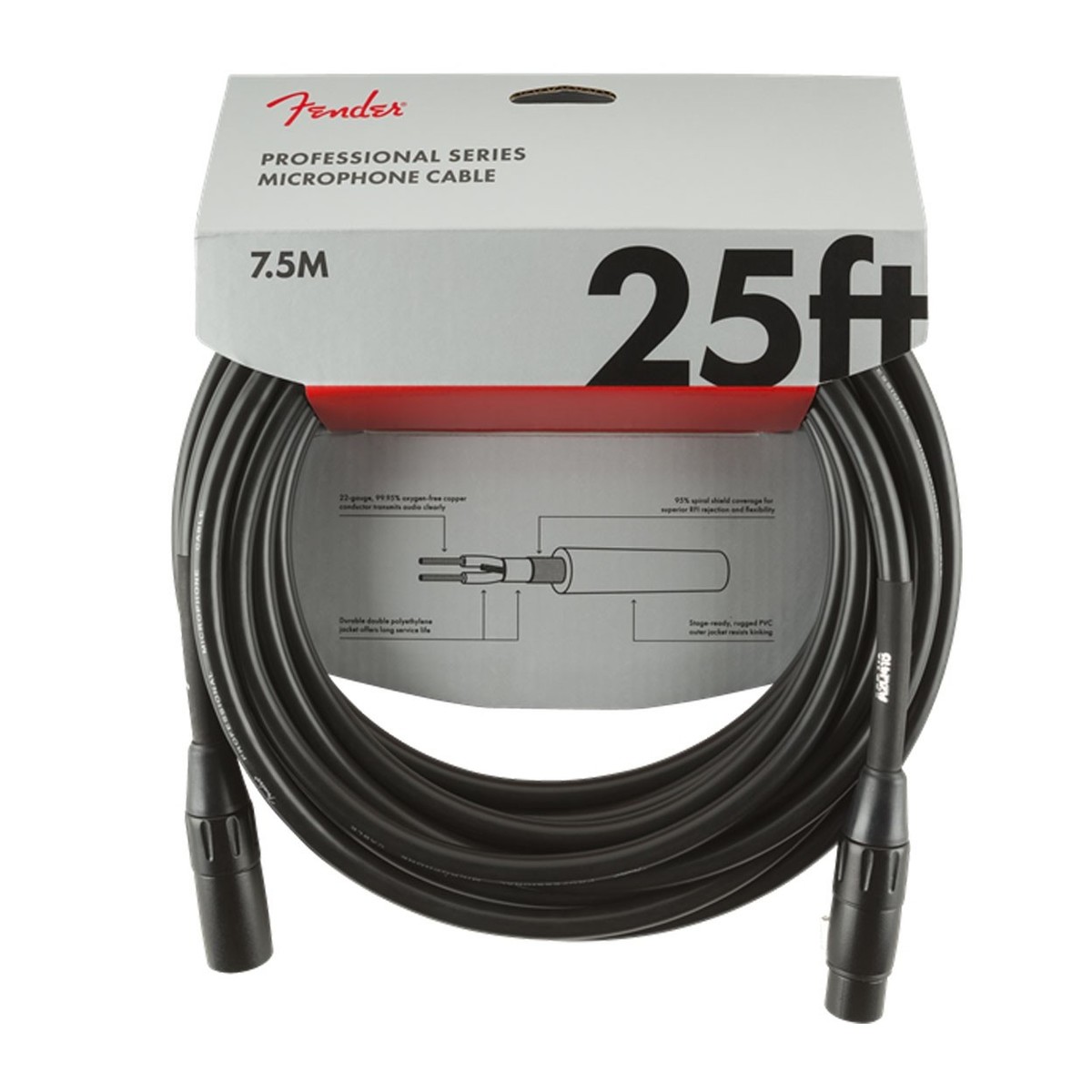 Fender Professional 25ft Microphone Cable Black