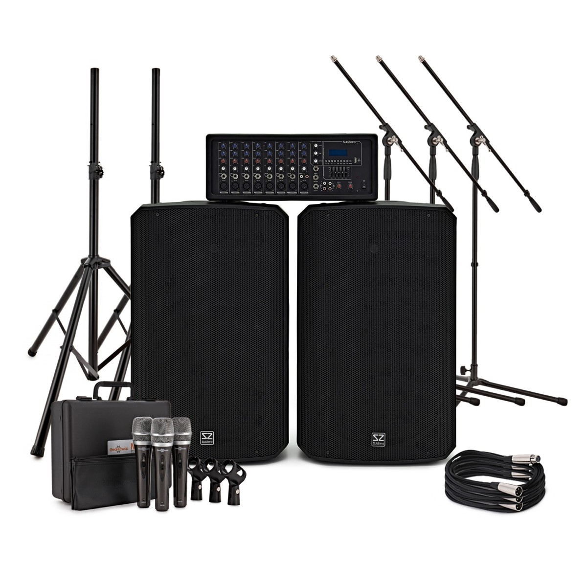 SubZero SZPA-815 300W 15" PA System with Microphones and Stands - Image 1