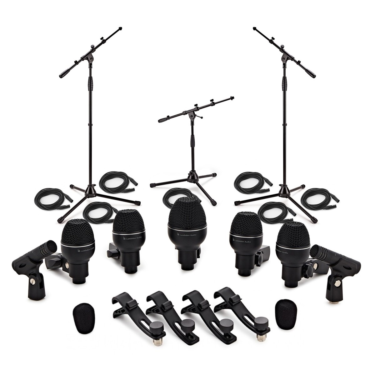 Lambden Audio DK7 Pro 7 Piece Drum Kit Mic Set with Stands & Cables - Image 1